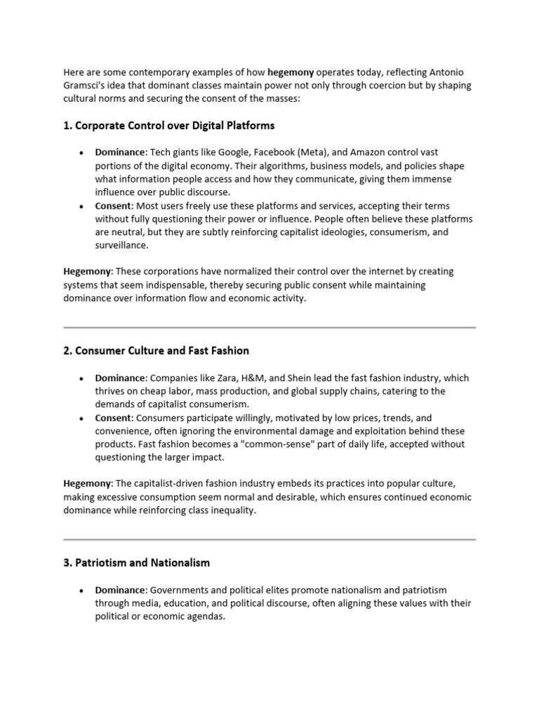 How Hegemony Operates Today PDF Consumerism Patriarchy