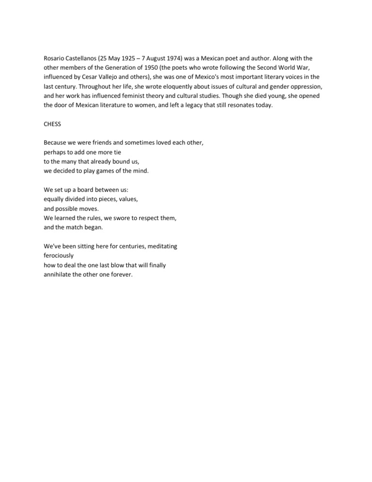 Chess Poems by Rosario Castellanos | PDF