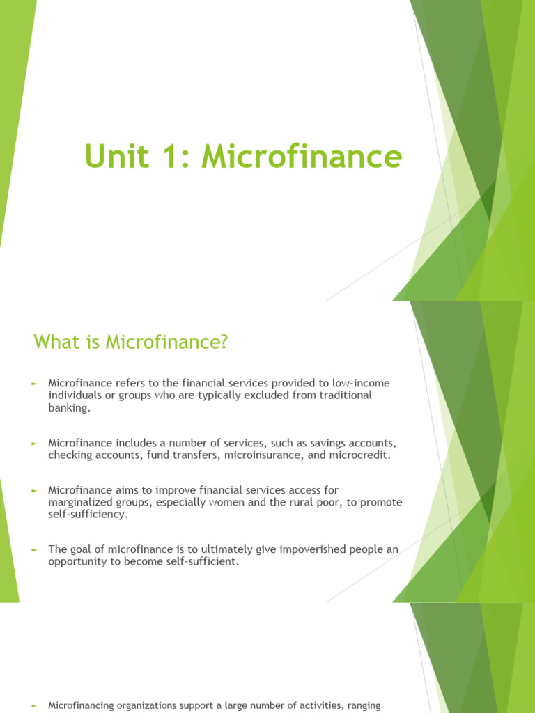 Unit 1 Pdf Microfinance Microcredit