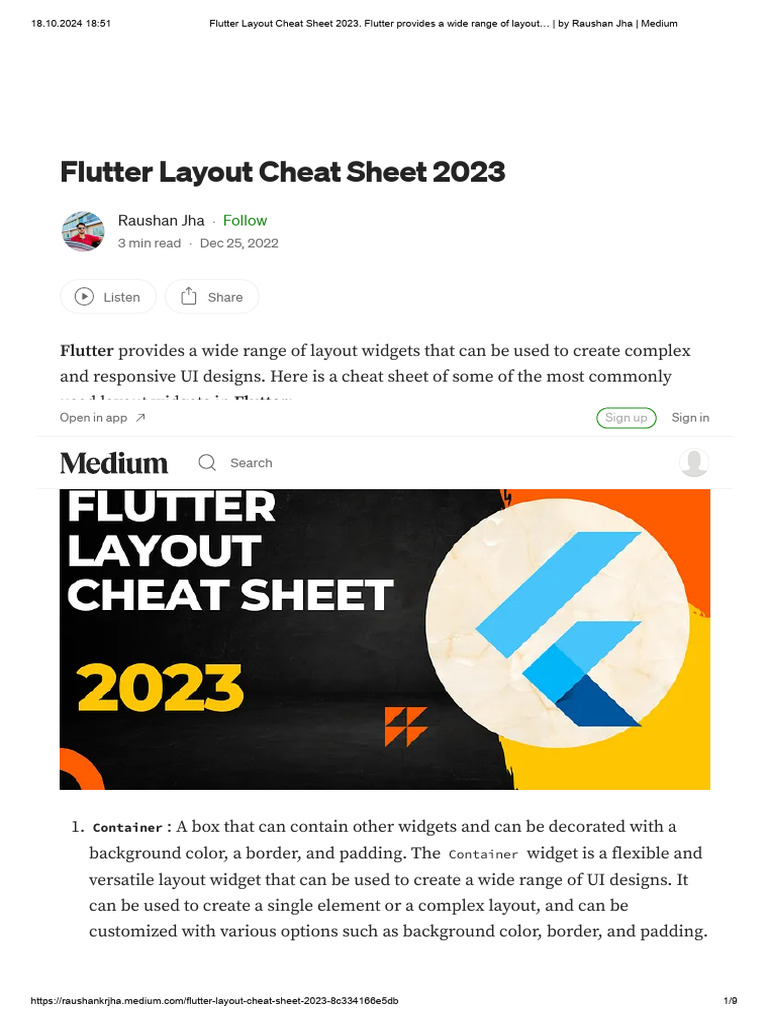 Flutter Layout Cheat Sheet 2023. Flutter Provides A Wide Range of ...