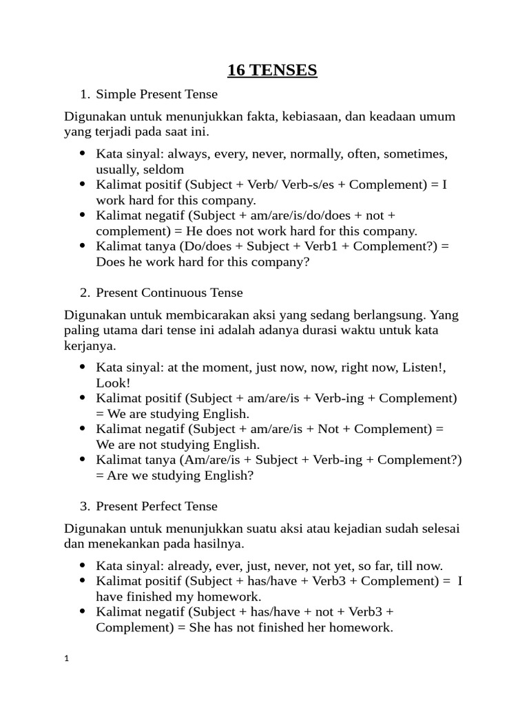 16 Tenses | PDF | Grammatical Tense | Linguistics