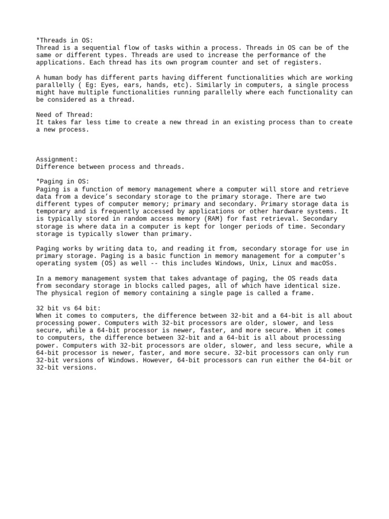 Understanding Threads and Paging in OS | PDF