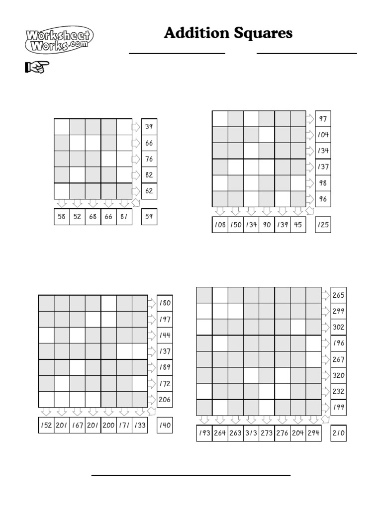 WorksheetWorks Addition Squares 1 | PDF