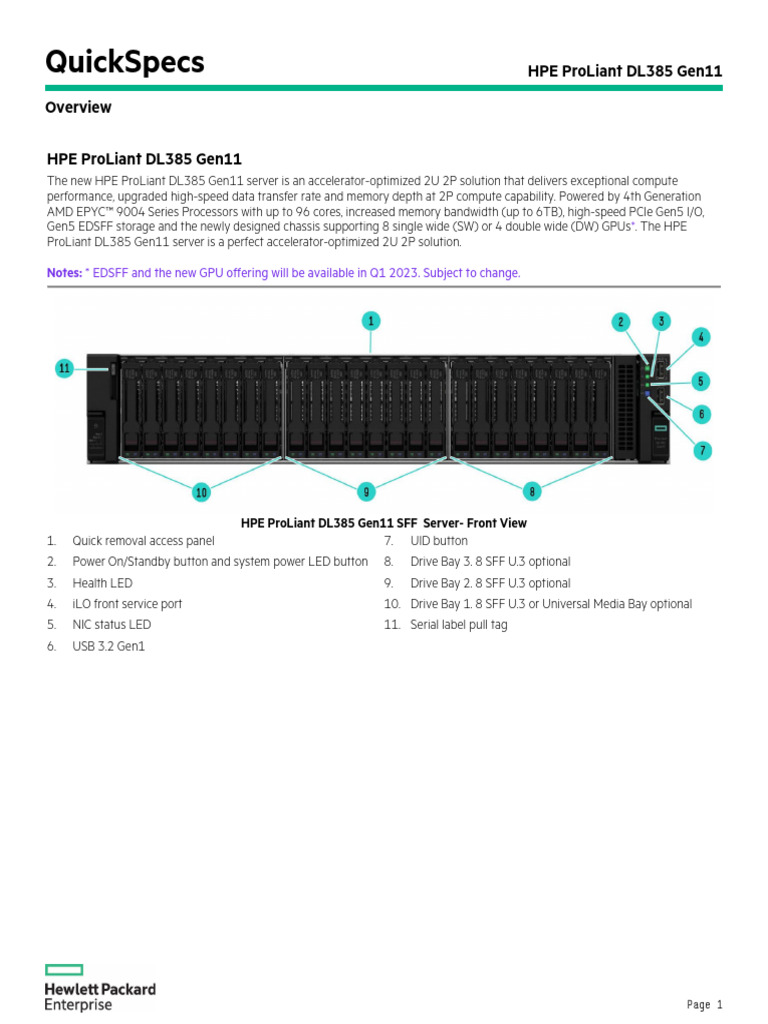 HPE ProLiant DL385 Gen11-QuickSpec | PDF | Computer Architecture ...
