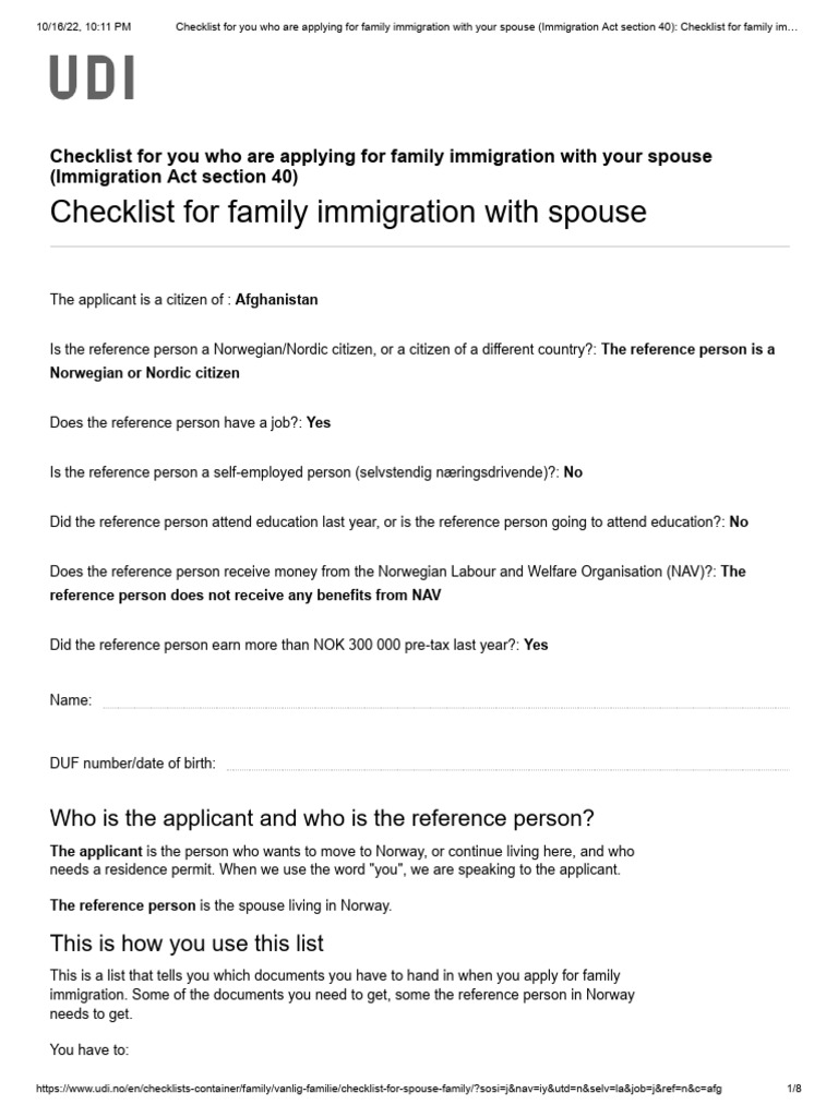 Family Immigration Checklist | PDF | Welfare | Travel Visa