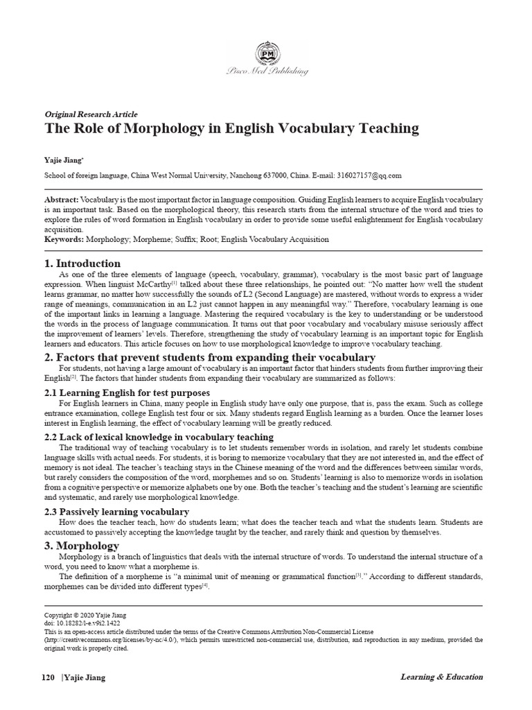 The Role of Morphology in English Vocabulary Teach | PDF | Word ...