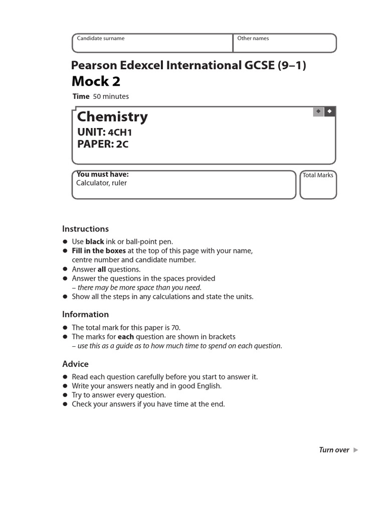Edexcel IGCSE Chemistry Mock Exam Guide | PDF | Chemistry | Chemical ...