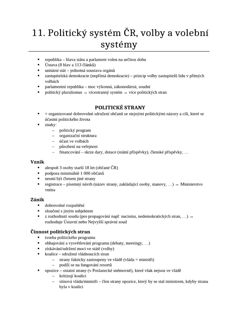 Politický Systém ČR Volby A Volební Systémy | PDF