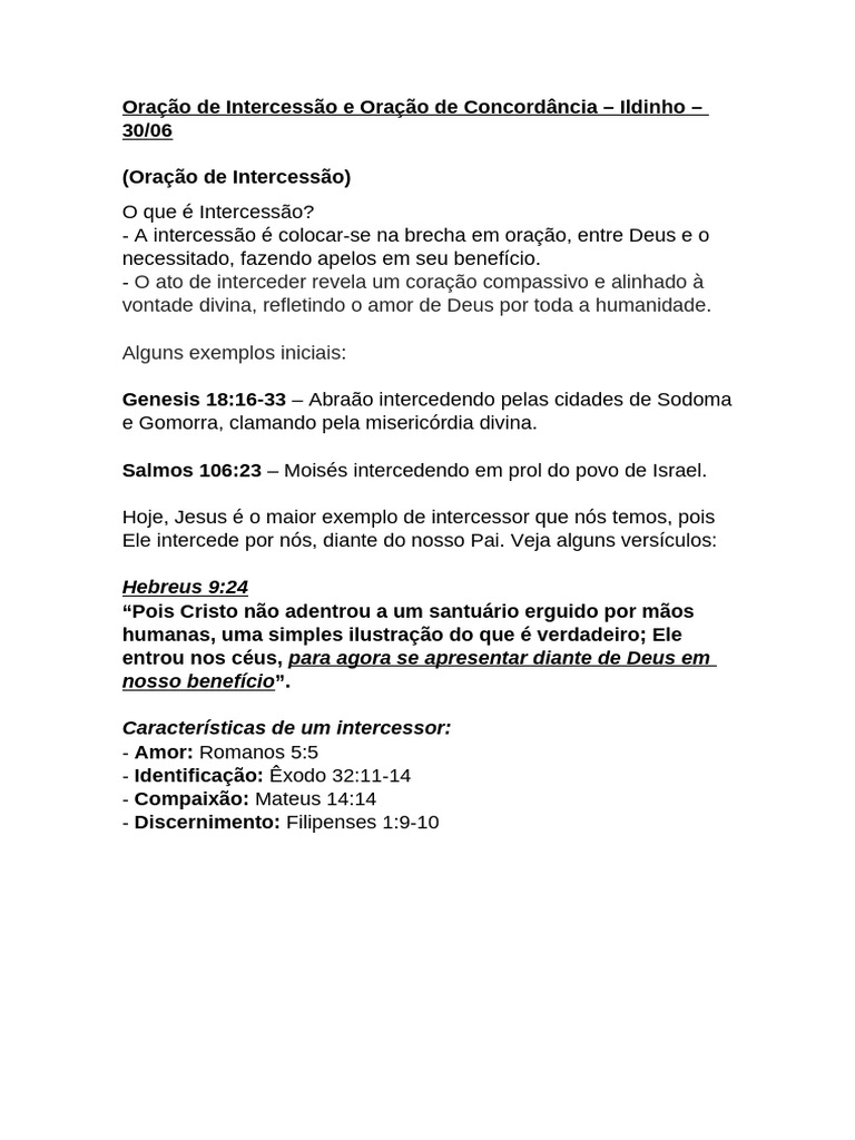 Intercessão e Concordância em Oração | PDF