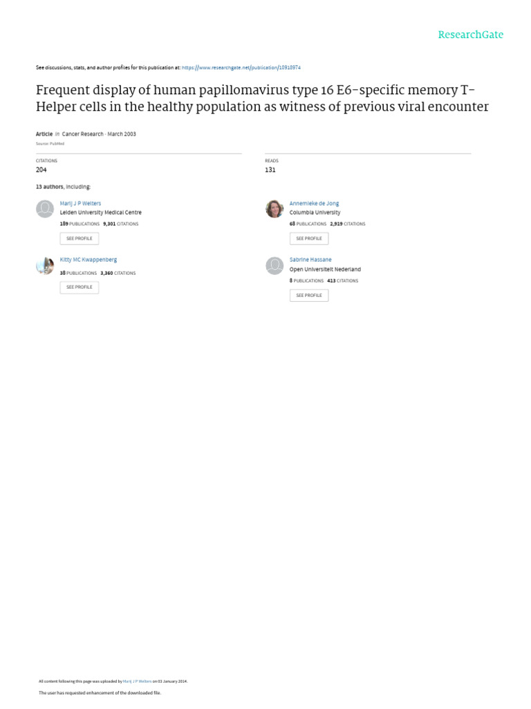 Frequent Display of Human Papillomavirus Type 16 E | PDF | T Cell ...