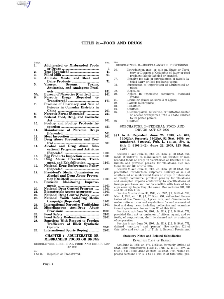 Food and Drug Regulations Overview | PDF