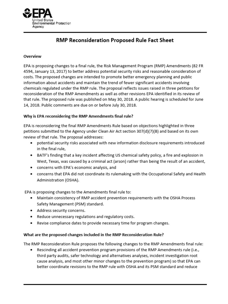 Revised RMP Reconsideration Rule Factsheet 6-13-18 | PDF | United ...