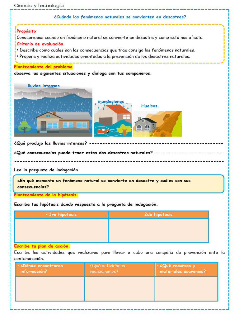 4°ficha Ciencia y Tecnología | PDF | Inundar | Desastres naturales