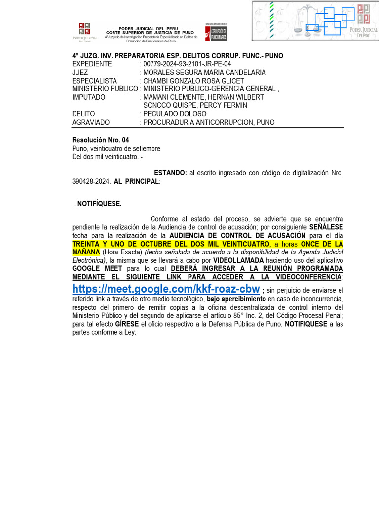 Exp. 00779-2024-93-2101-JR-PE-04 - Resolución - 208386-2024 | PDF | Ley