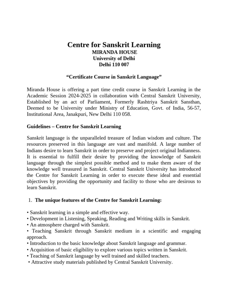 Certificate Course in Sanskrit Language | PDF | Sanskrit | Cognition