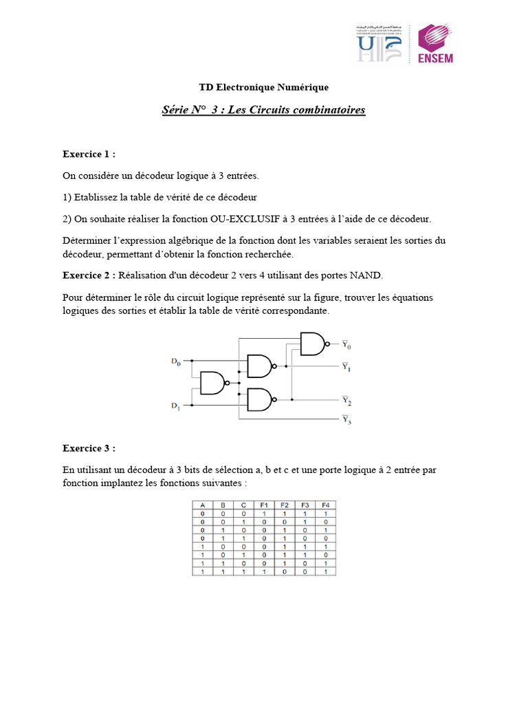 Décodeurs et fonctions logiques en TD | PDF | Logique mathématique ...