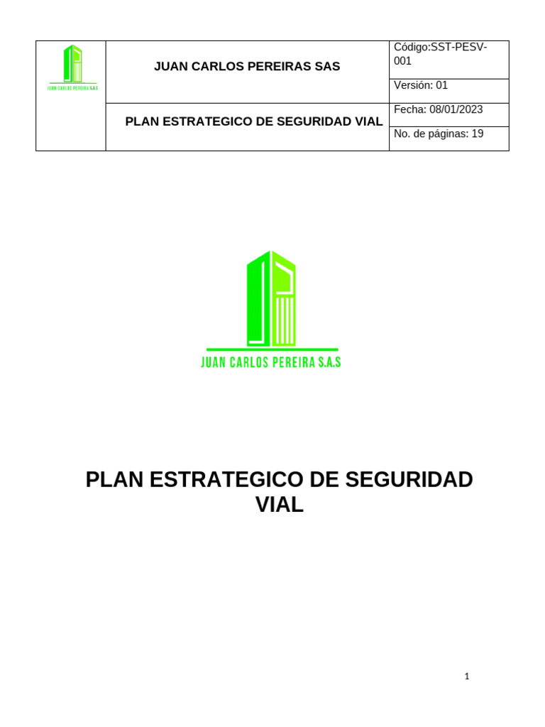 Sst-Pesv-001 - Plan Estrategico de Seguridad Vial | PDF | Seguridad ...