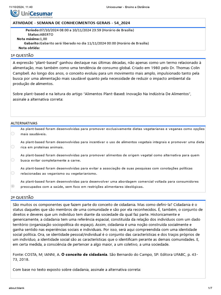 Atividade - Semana de Conhecimentos Gerais 54 | PDF | Alimentos ...