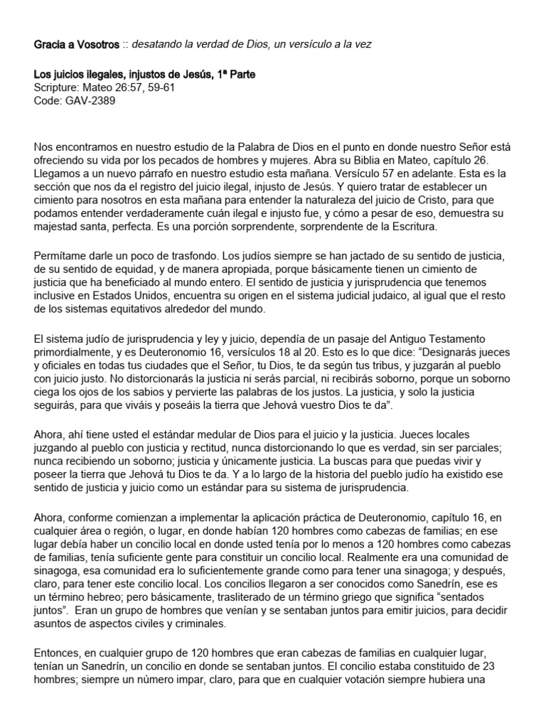 Juicio Injusto de Jesús en Mateo 26 | PDF | Jesús | Poncio Pilato