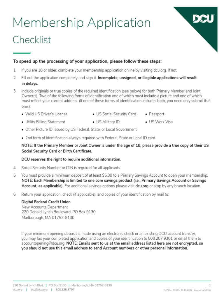 DCU Membership Application Guide