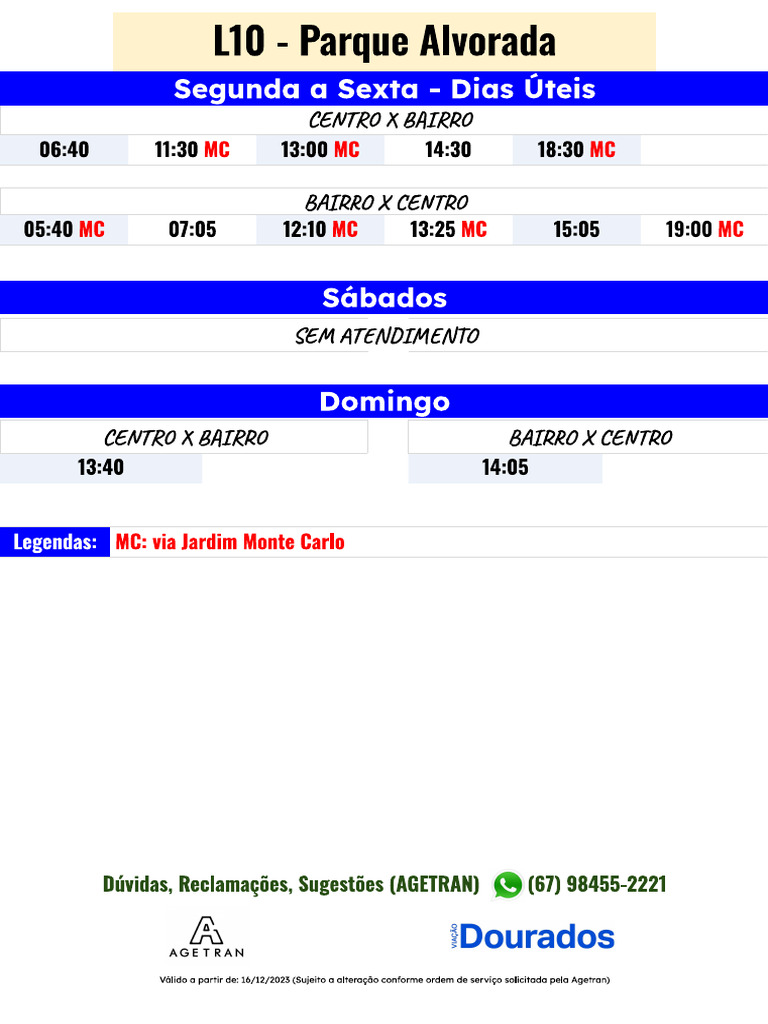 Horarios Corridos L10 Pq Alvorada Pdf