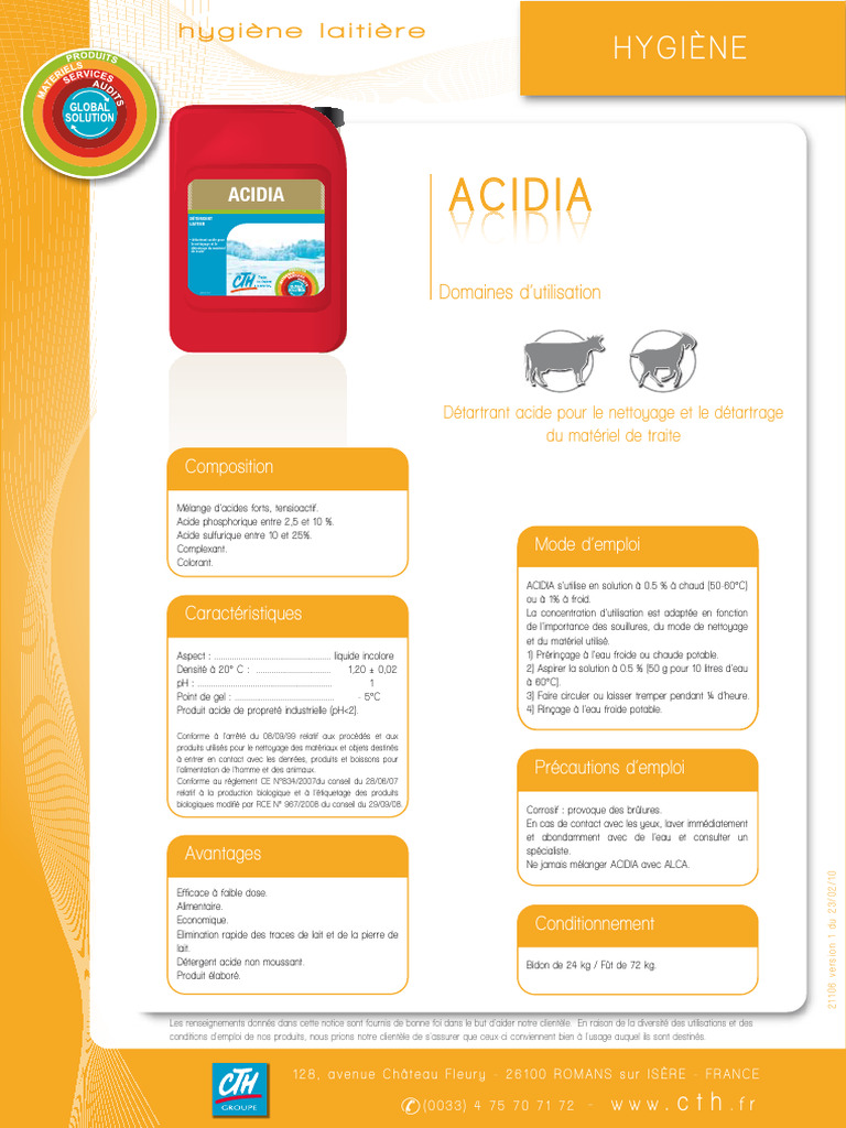 Détartrant acide ACIDIA pour matériel laitier | PDF | Composés ...