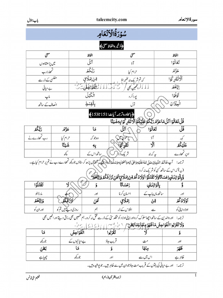 10th Tarjum Quran Chapter-1 | PDF