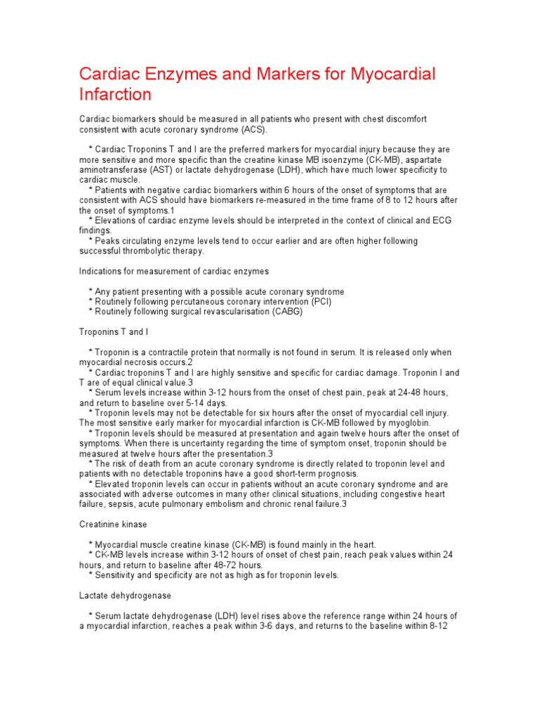 TROPONIN T & I Cardiac Enzymes PDF Myocardial Infarction Lactate