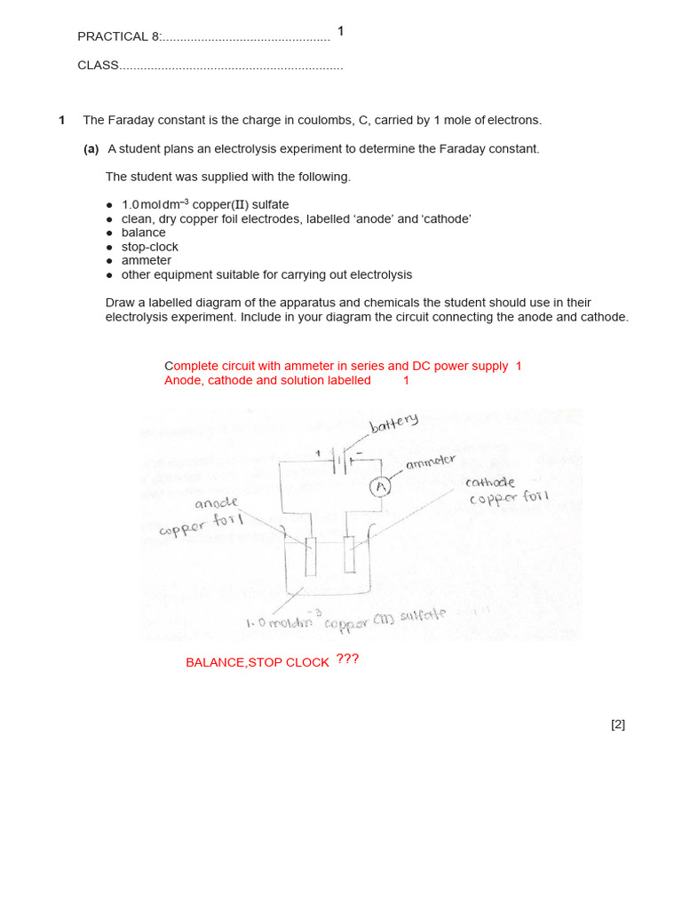 Practical 8 Mark Scheme | PDF | Anode | Mole (Unit)