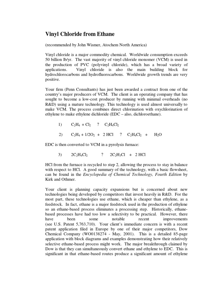 Ethane-Based Vinyl Chloride Production Analysis | PDF | Polyvinyl ...