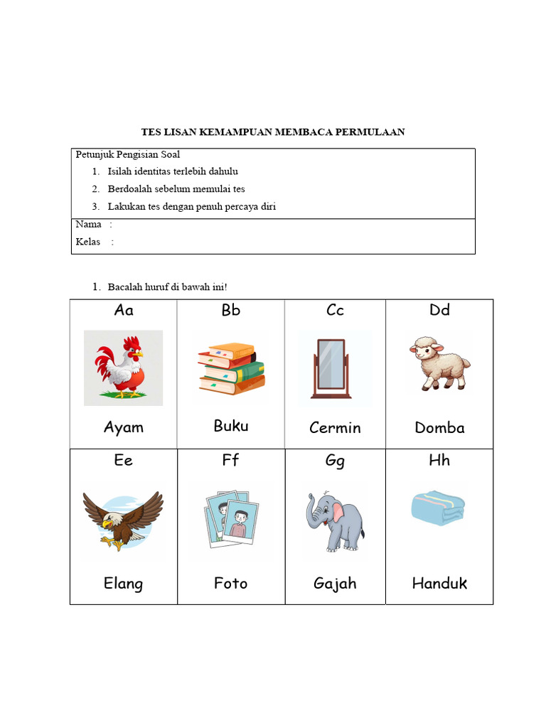 Tes Lisan Membaca Permulaan | PDF