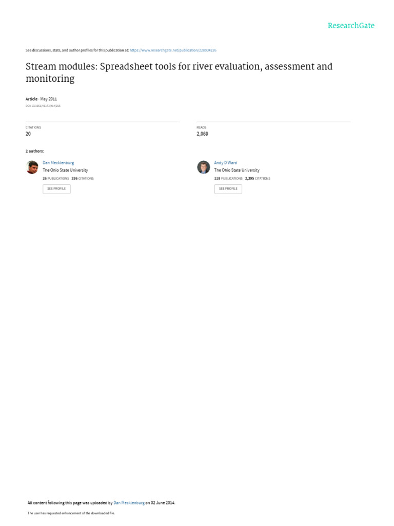 Stream Modules Spreadsheet Tools For River Evaluat | PDF ...