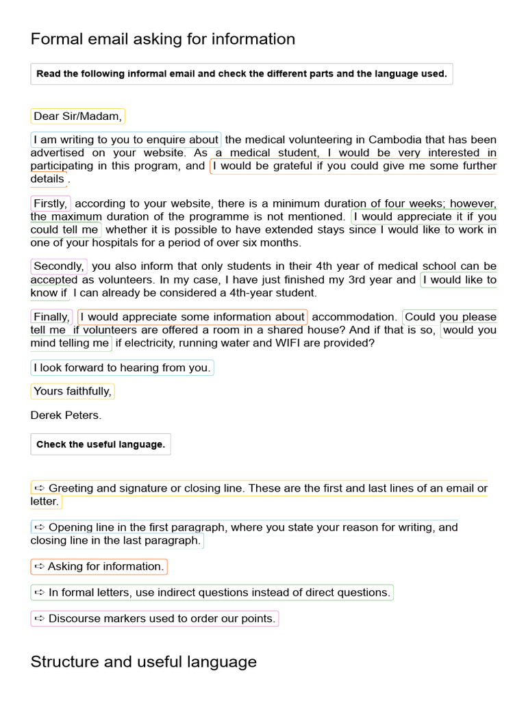 Formal Email or Letter Asking For Information - Test-English | PDF | Madam