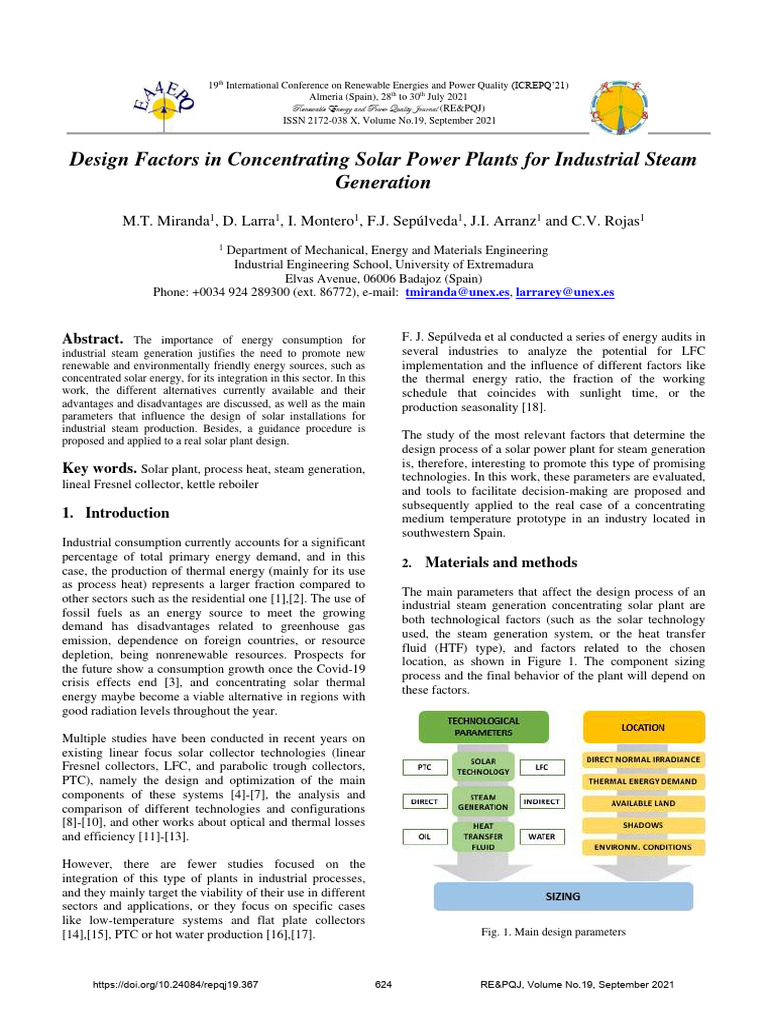 Design Factors in Concentrating Solar Power Plants For Industrial Steam ...