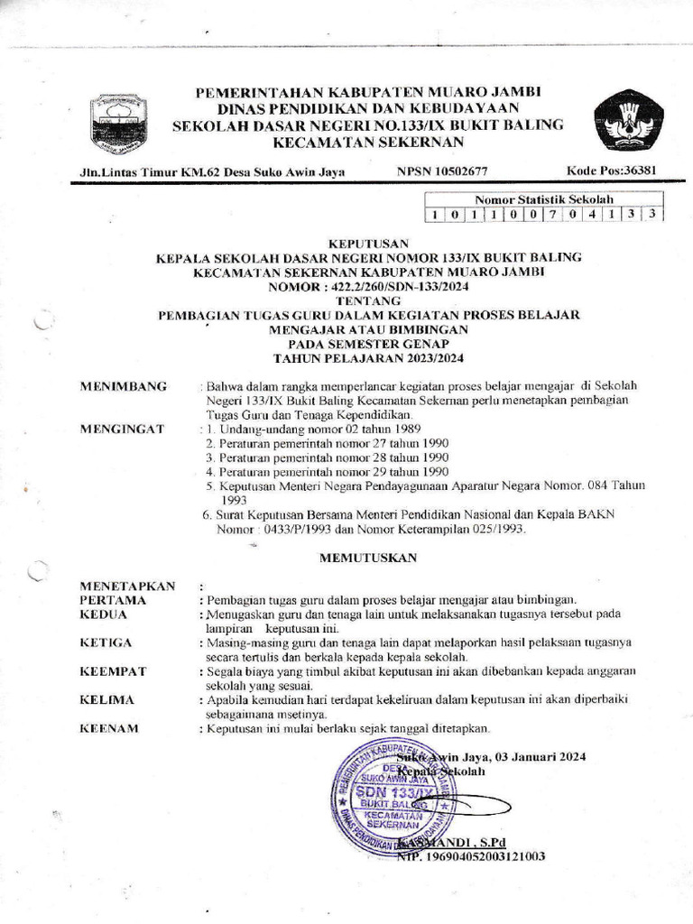 Sk Pembagian Tugas Evi Dalina Pdf