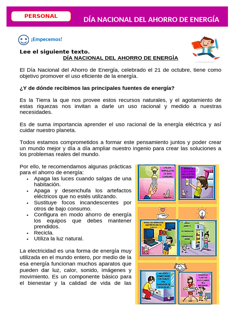 D1 A2 FICHA PS. Día Mundial Del Ahorro y Uso Eficiente de La Energía ...