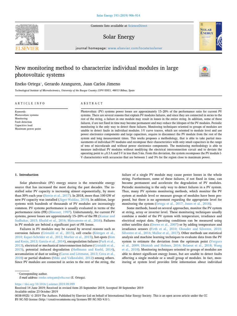 1 s2.0 S0038092X19309703 Main | PDF | Photovoltaics | Photovoltaic System
