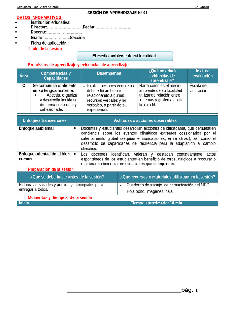 Sesiones de La Unidad Junio | PDF | Aprendizaje | Entorno natural