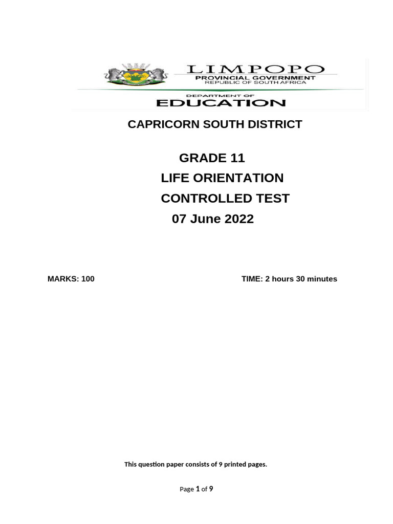 2022 Grade 11 Controlled Test Term 2 | PDF | Climate Change