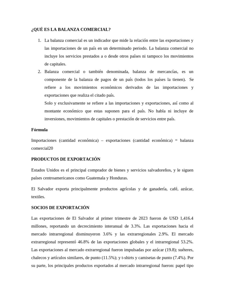 Qué Es La Balanza Comercial | PDF