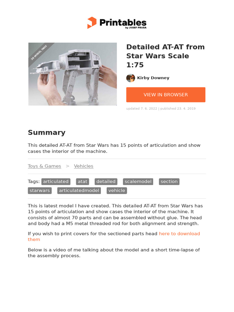 Detailed Star Wars AT-AT Model 3D Print | PDF | Computing