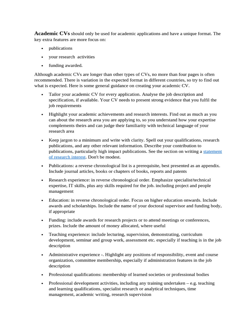 How to Write an Academic CV | PDF | Business | Art