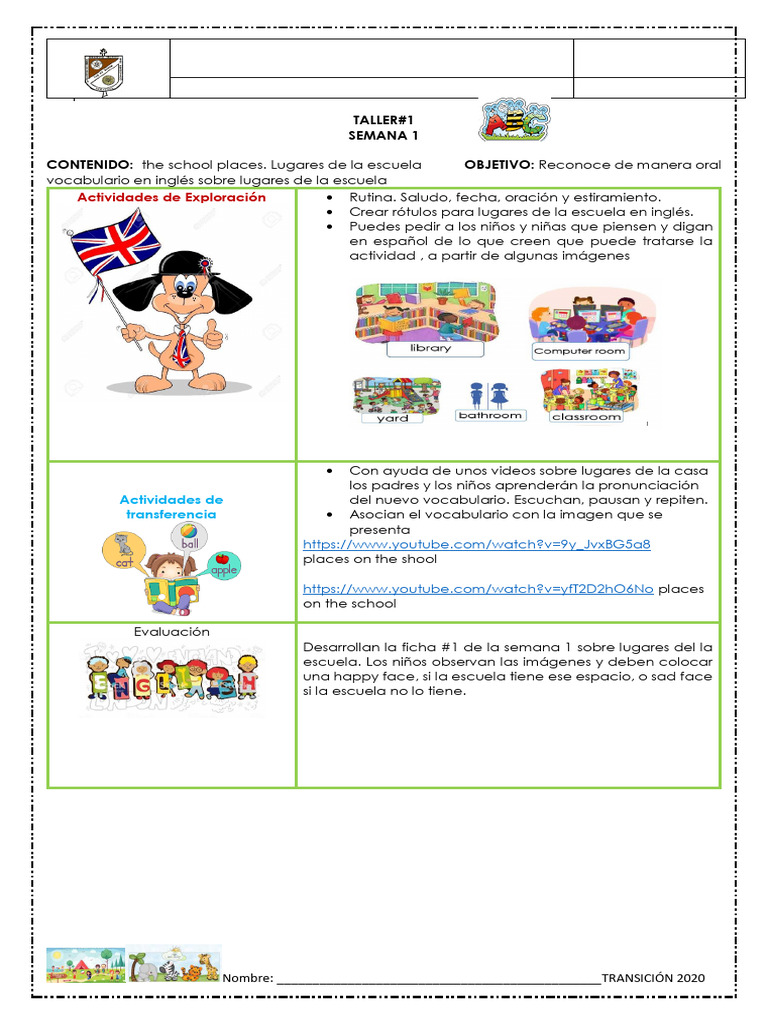 Partes de la escuela en Inglés | PDF