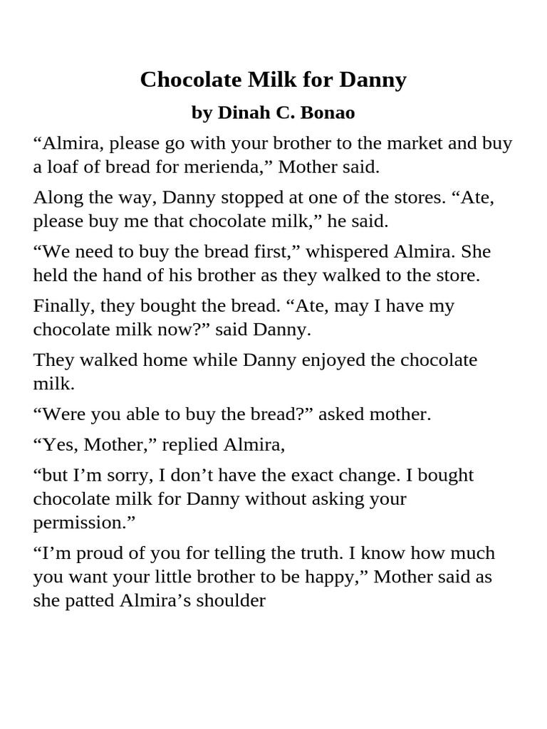 Chocolate Milk For Danny - Grade 3 - English | PDF