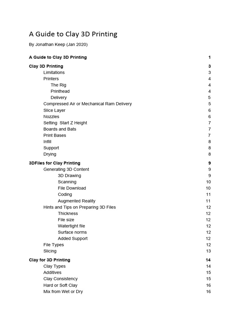 Clay 3D Printing Guide by Jonathan Keep | PDF | 3 D Computer Graphics ...