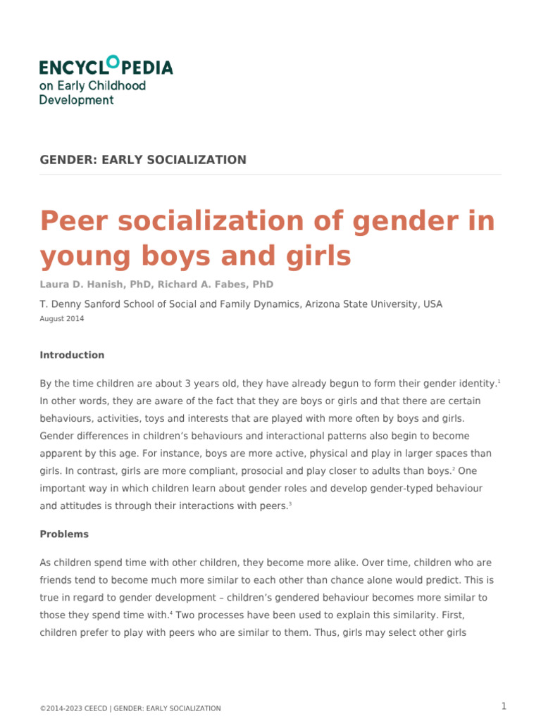 Peer Socialization of Gender in Children | PDF | Socialization | Gender