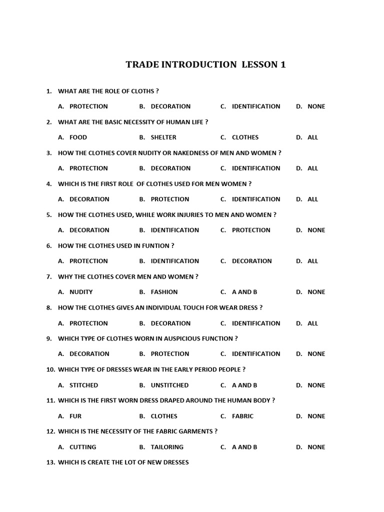 Trade Introduction Lesson 1 | PDF | Sewing Machine | Weaving