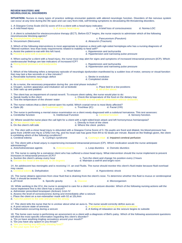 Neurological Disorder Nursing Guidelines | PDF | Traumatic Brain Injury ...
