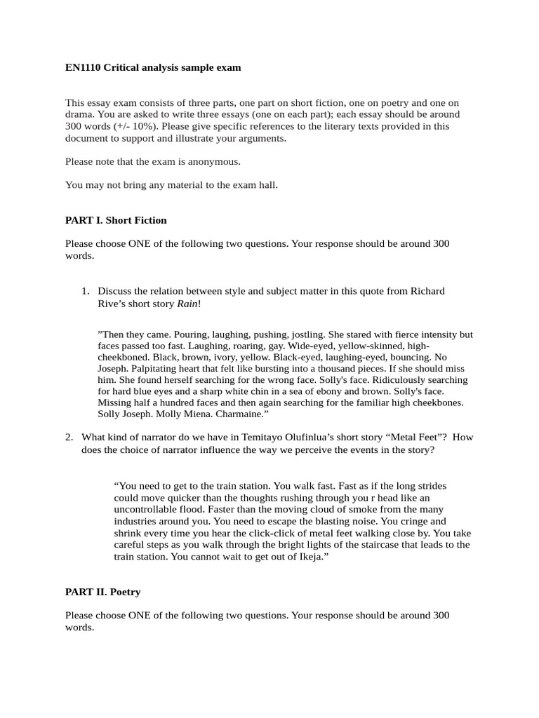 Critical Analysis Sample Exam | PDF | Essays