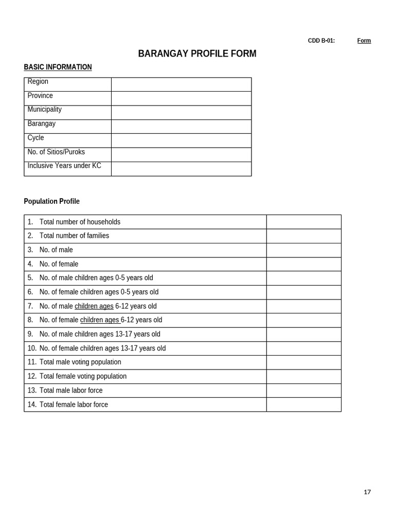 Brgy Profile Form | PDF | Sanitation | Poverty